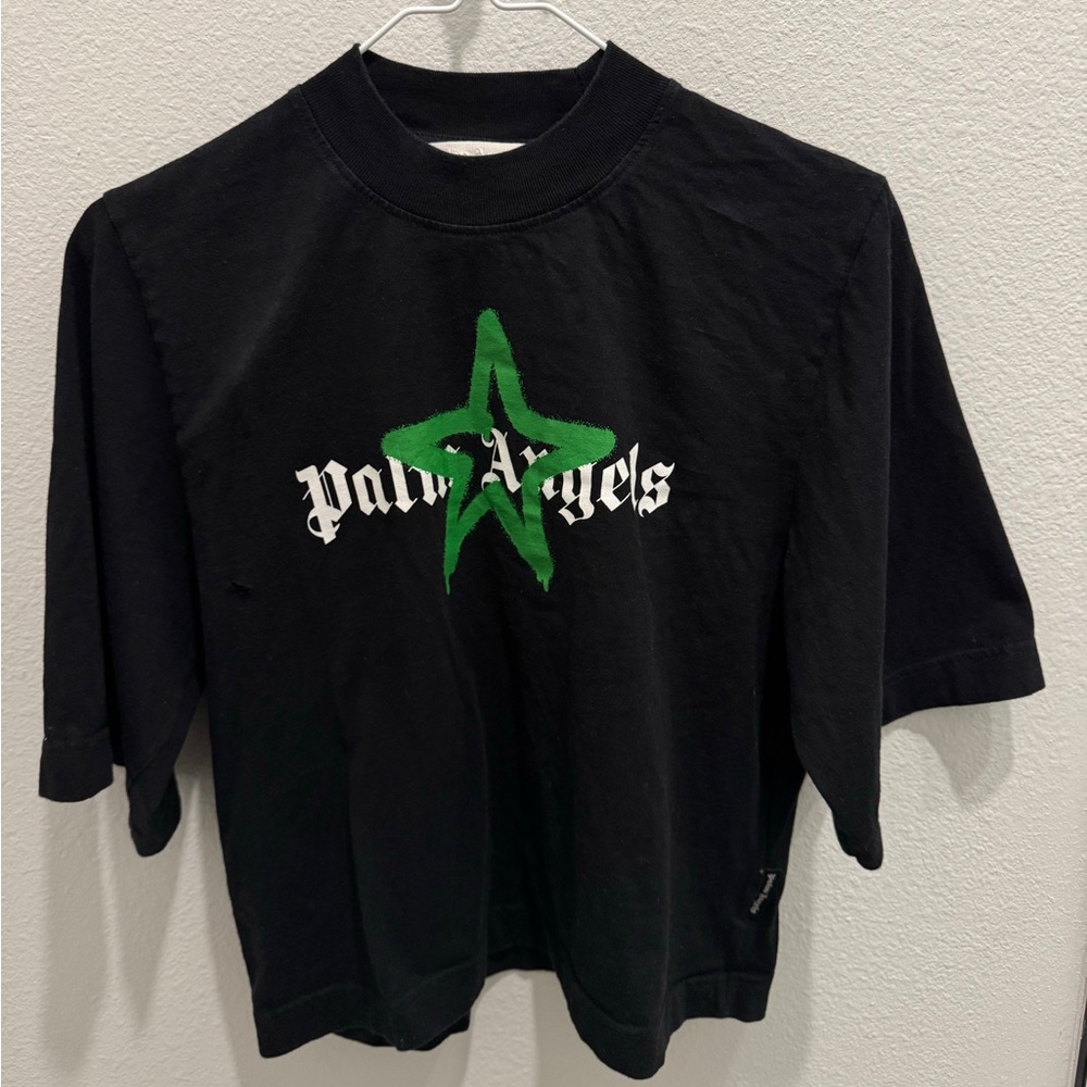 Palm Angels Black Tee with Green Star Logo